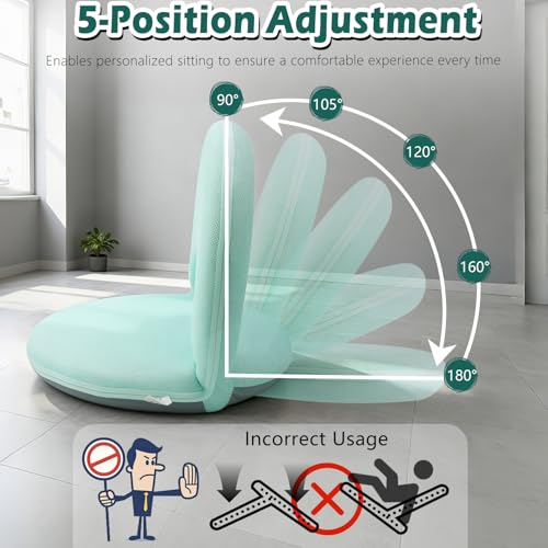 Image of Floor Chair Floor Cushion Folding Padded Gaming Chair Adjustable 5-Position Floor Seat with Back Support for Kids Adult Great for Gaming Reading Meditating