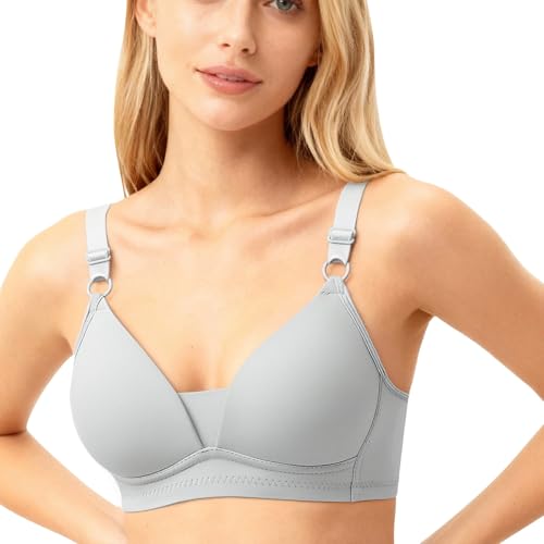 Uwdiohq Sujetador De Mujer Banda Alta Sujetadores Sujeción para Mujer, con Tirantes Ajustables, Total, Cómodos, Sin Aros. Leyre (Grey, A) Pecho Caido Muy Reductor 100 Algodon Aros Costuras