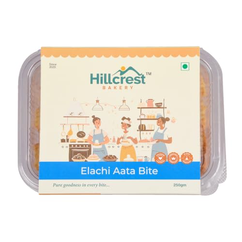 Image of Hillcrest Bakery Elachi Aata Bite Cookies, Cardamom Flavour, 18 Pieces, 250 grams | Premium Baked Snack | Tea Time Treat | Hygienically Packed
