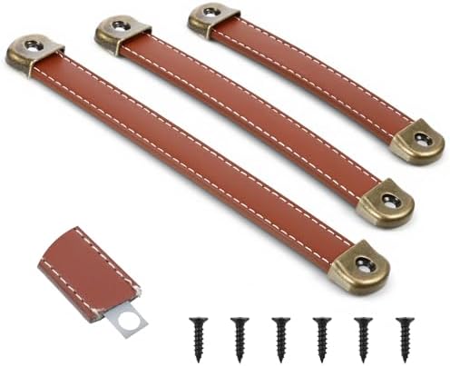 3 Pcs Leather Drawer Pulls Leather Trunk Handles Suitcase Luggage...