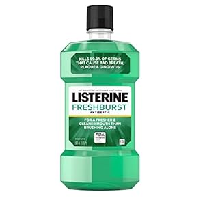 Listerine Freshburst Antiseptic Mouthwash for Bad Breath, Kills 99% of Germs That Cause Bad Breath & Fight Plaque & Gingivitis, ADA Accepted Mouthwash, Spearmint, 500 mL