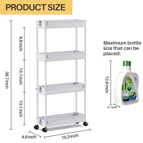 Save 33% on SPACEKEEPER Slim Rolling Storage Cart 4-Tier Organizer - Image 4