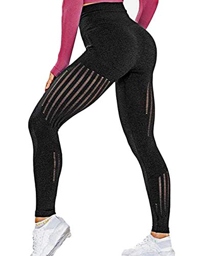 RIOJOY Women Energy Seamless Yoga Leggings Slimming Tummy Control Compression Tights, 2 Black, M