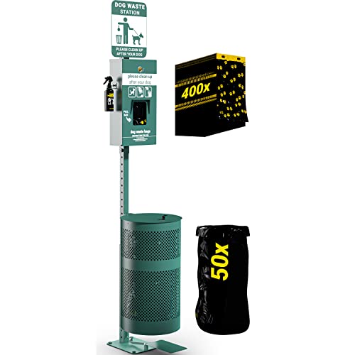 Image of Flash Furniture Kessler Pet Waste Station with Glow in The Dark Sign, Pull Out Bag Dispenser, Sanitizer Bottle, Pedal Trash Can - Includes 400 Bags & 50 Can Liners