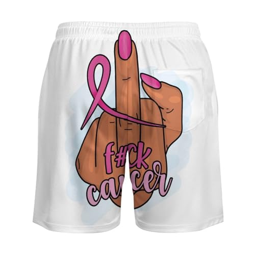 Mens Swim Trunks with Compression Liner, Fuck Breast Cancer Printed Board Shorts4