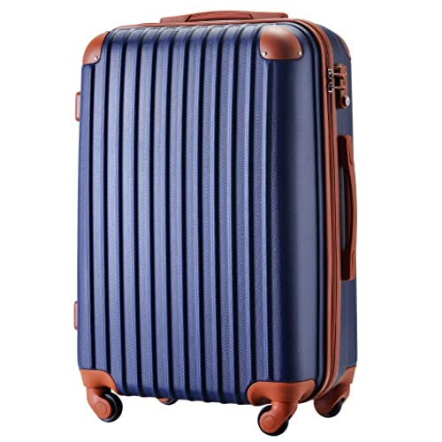 BTM スーツケース キャリーケース 機内持ち込み 軽量 静音 Lサイズ かわいい スーツケース おしゃれ キャリーバッグ TSAロック搭載 大型 7日-14日 1 suitcase トラベルハウス目玉 ネイビー×ブラウン