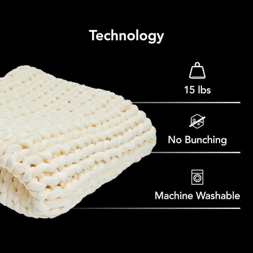 Hush Knit Weighted Blanket | 15 Lbs. – 48 x 72 Inches | Handmade | Premium Cotton Material | Chunky Knit Weave | Soft Washable Fabric | Engineered in Canada by Hush - Image 4