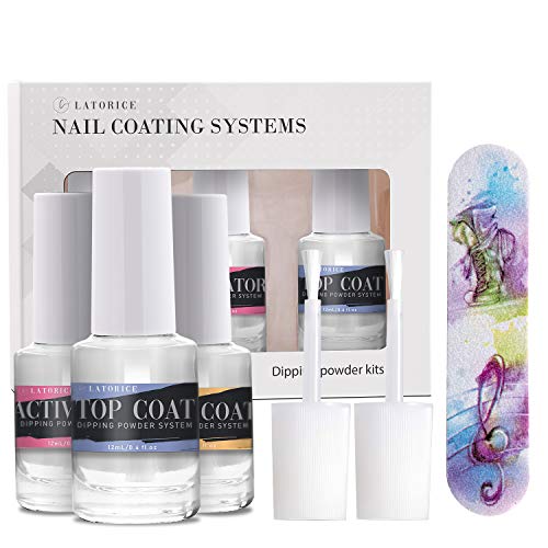 Latorice Dipping Powder Nail Top&Base Coat with Activator Set for Nail Art 12 ML, Without Lamp Cure holographic dipping nail powder Natural Dry Nail Art Decoration manicuring