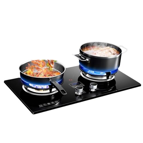 THEGA Cocina De Gas De 2 Quemadores con Dispositivo De Seguridad contra Fallo De Llama, Placa De Vitrocerámica De Vidrio Templado para Camping, Encendido Automático(LPG)