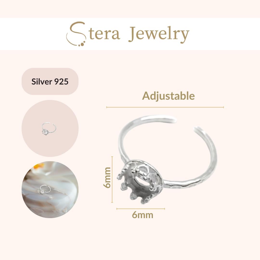 925 Sterling Silver Ring Blanks - 2 Pcs Adjustable 6 to 8 Base with 6mm Round Bezel Cup - DIY Ring Blanks for Jewelry Making - Adjustable Blanks - Settings without Stones