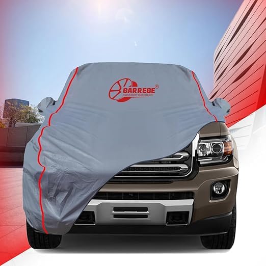 Image of Waterproof Car Body Cover Compatible with Xuv 3Xo Mx2 Diesel Mirror and Antenna Pocket, Triple Stitched (Heat Resistant US Grey with Red Piping)