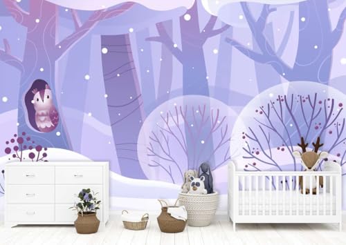 Papier peint hibou en hiver pose facile sans table mur net - 4