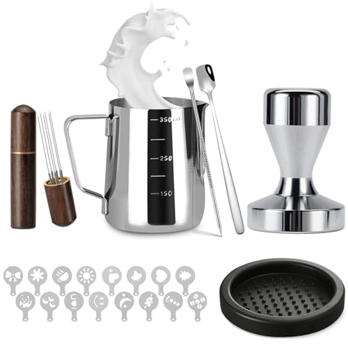 Espresso Accessories Kit 51mm Tamper: 51mm Espresso Tamper Set Barista Tools Including Coffee Tamper, Milk Frother Cup, WDT Tool Espresso Tools, Tamper Mat, Latte Pen, Coffee Spoon, Coffee Stencils