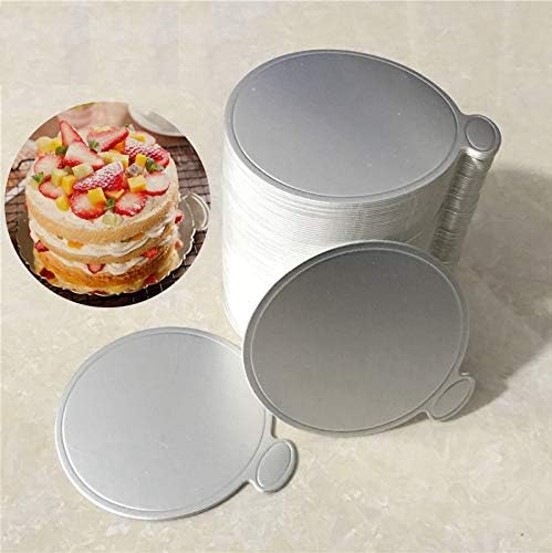 Maygone 100 PCS 3.25" Silver Mini Cake Boards Round Cardboard Cake Circles for Mousse Pastries Dessert Displays Tray for Wedding Birthday Party