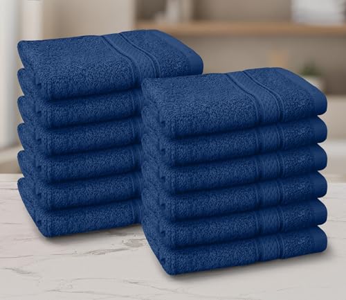 CasaBella Pack Of 12 100% Cotton Face Cloth Towels Flannels Wash Cloth 550 Gsm (12 Pieces Face Towel Set, Grey) (12 Pieces Set, Royal)