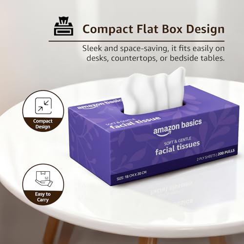 Image of Amazon brand- Amazon Basics 2-Ply Facial Tissue paper 600 pulls | 200 pulls x Pack of 3| Soft & Gentle| Chemical-Free