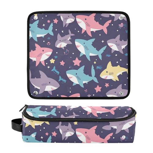 Bolso de Viaje para Herramientas para el Cabello con Alfombra Térmica, Estuche Grande para Planchas de Pelo, Rizadores y Secadores de Cabello, Diseño Divertido de Tiburones miniatura 3