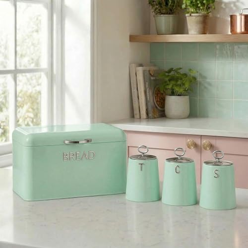 Salter Retro Green 4-Piece Kitchen Countertop Set – Includes Bread Bin, Tea, Coffee & Sugar Canisters, Stylish Storage Solutions - Image 3
