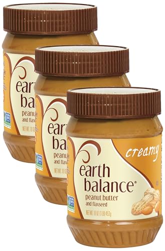 Image of Earth Balance Natural Peanut Butter and Flaxseed Spread, Creamy, Vegan and Gluten Free, 16 Oz (Pack of 3)