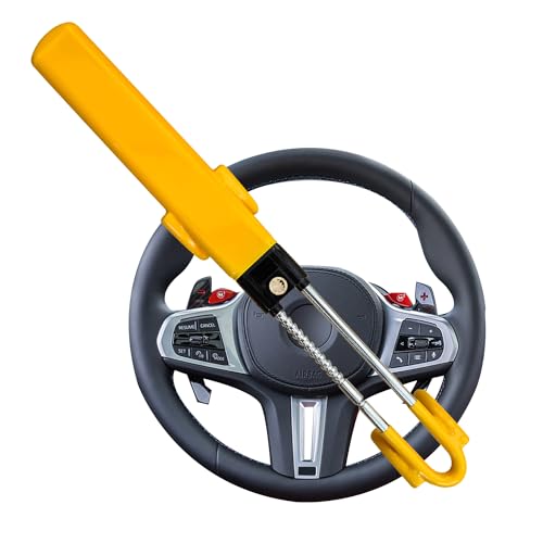 Steering Wheel Lock Twin Bar, Steering Lock, Stop Thieves Stealing Your Car, Car Steering Wheel Locks, Anti-Theft Device, Universal Fit, High Visibility, Adjustable Length, 3 Keys (Yellow)