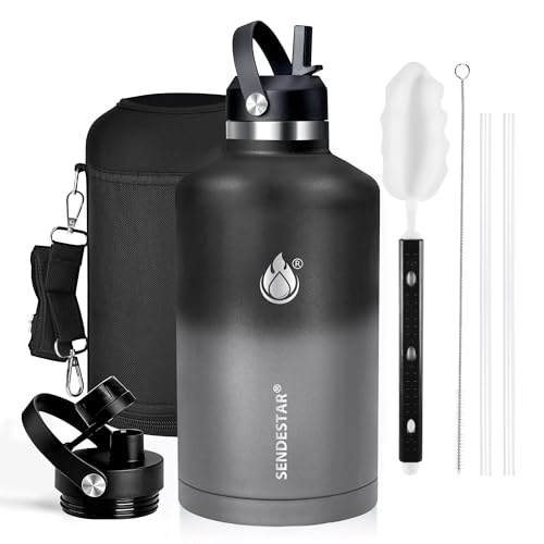 Image of One Gallon Insulated Water Bottle, Triple Wall 128 oz Stainless Steel Wide Mouth Water Bottles (Cold for 48 Hrs), Leak Proof, Non-BPA, Large Water Flask Jug with Paracord Handle & Straw Spout Lids