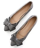 SAILING LU Bow-Knot Ballet Flats Womens Pointy Toe Flat Shoes Suede Dress Shoes Wear to Work Slip On Moccasins Grey Size 8