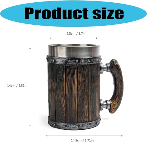 Jarra de cerveza de acero inoxidable premium con diseño de barril clásico medieval 7