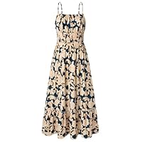 GRACE KARIN Boho Dresses for Women 2025 Spaghetti Strap Maxi Dress Casual Beach Floral A Line Tiered Summer Sundress Navy Flower L