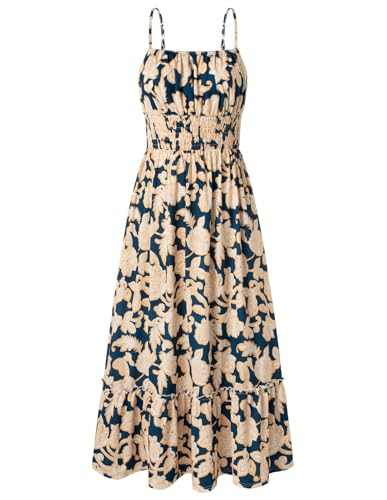 Image of GRACE KARIN Summer Dresses for Women 2026 Vacation,Smocked Floral Maxi Dress,Boho Beach Sundress with Pocket Fashion Clothing