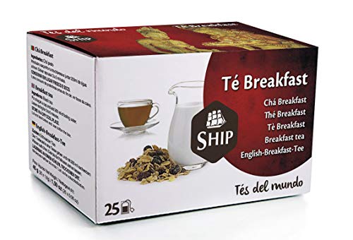 Ship - Té Breakfast - Caja de 25 Unidades - Ayuda a Mantener la Concentración y Aporta Vitaminas - Contiene Cafeína - Efecto Estimulante - Recomendable para el Desayuno - Infusiones y Tés