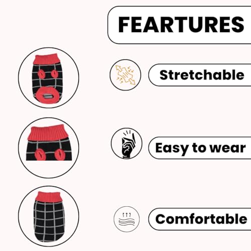 Image of Lulala Dog Sweater, Knitted Turtleneck Cold Weather Dog Sweater for Small Small Dogs, Soft Diamond Plaid Pullover Knitwear Dog Winter Warm Clothes, Pet Coat Puppy Sweater (Black, 16 Inch)