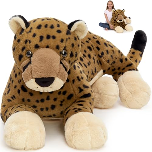 MaoGoLan Large Cheetah Stuffed Animal, Giant Cheetah Plush Toy for Girl Boy, Ridable Stuffy Leopard for Kid, Stuffed Leopard Plush Pillow for Valentines Birthday Gifts Baby Shower Party Favor 53 inch