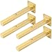Soportes de estante flotantes de tubo cuadrado de 20 cm, soportes de hierro resistentes y resistentes, decoración moderna para estantes de pared [4 unidades de oro]