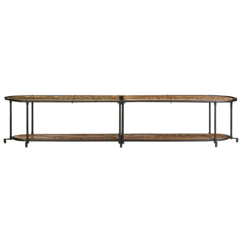 Regał pod telewizor z litego drewna i żelaza, 200 x 42 x 40 cm, niska szafka z dużą ilością miejsca do przechowywania, regał Hifi do salonu, meble fonowe z szufladą, komoda do telewizora
