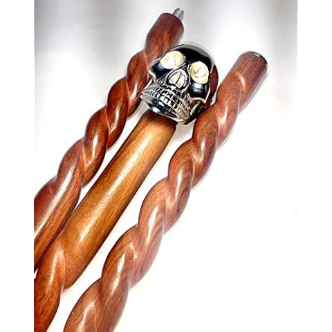 Wooden Silver Skull Folding Walking Stick 36 Inches - Handcrafted Walking Cane with Brass Handle - Gifts Ideas Cover