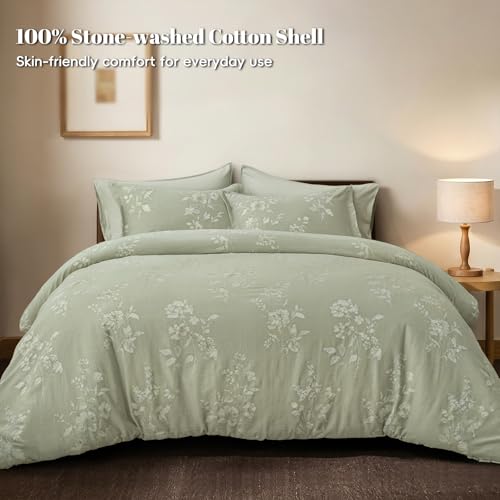 Image of PHF Cotton Jacquard Comforter Set Twin, Soft Breathable, Dusty Sage