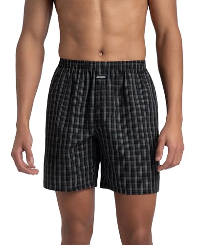 Image of Jockey 1223 Men Super Combed Mercerized Cotton Woven Checkered Boxer Shorts with Side Pocket (Pack of 2, Colors & Prints May Vary)