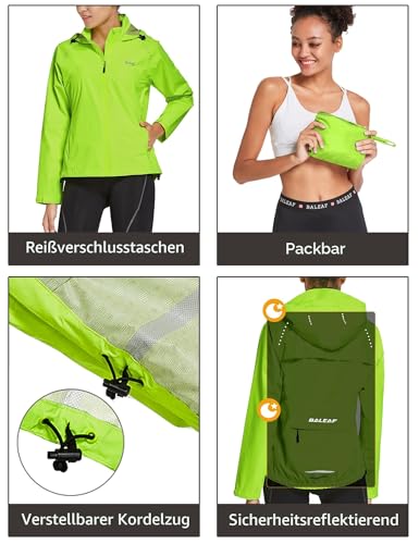 BALEAF Fahrradjacke Damen Regenjacke Wasserdicht Atmungsaktiv Wanderjacke Windbreaker Sommerjacke Outdoor Jacken Leichte Windjacke Trekking Regenjacke Radjacke Fluorescent Gelb XXL