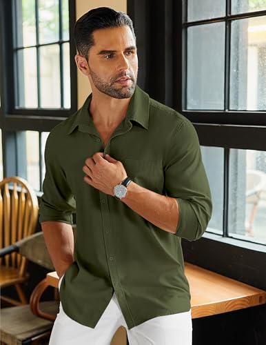 COOFANDY Men's Long Sleeve Button Down Shirts Casual Cotton Linen Shirts Summer Beach Shirt with Pocket2