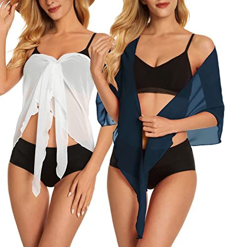Image of CHICGAL 2 Pieces Women Beach Sarong Bathing Suit Wrap Skirt Sheer Bikini Swimsuit Cover Ups for Swimwear