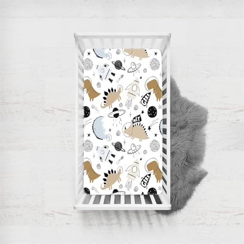 Odot Sábana Bajera Bebé Cuna y Minicuna, Sabanas Ajustable Microfibra Bebé Transpirable Ropa de Cama Universal, para Cama Ovalada, Reloj de Arena y Colchón Rectangula (Dinosaurio H,70x140cm)