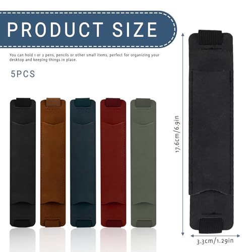Roucerlin 5 Pcs Adjustable Pen Holder for Notebook Elastic Strap PU Leather Pen Sleeve Pouch - Image 3