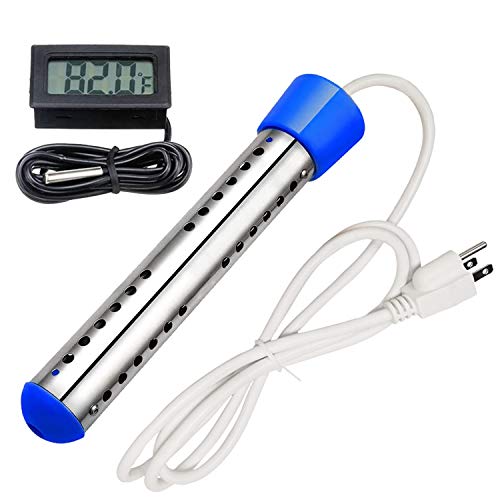 Immersion Water Heater, 1500W Electric Water Heater with Stainless Steel Protective Shell, Submersible Instant Hot Water Heater for Pool, Bucket, Bathtub, Basin, Winter Washing (Blue)