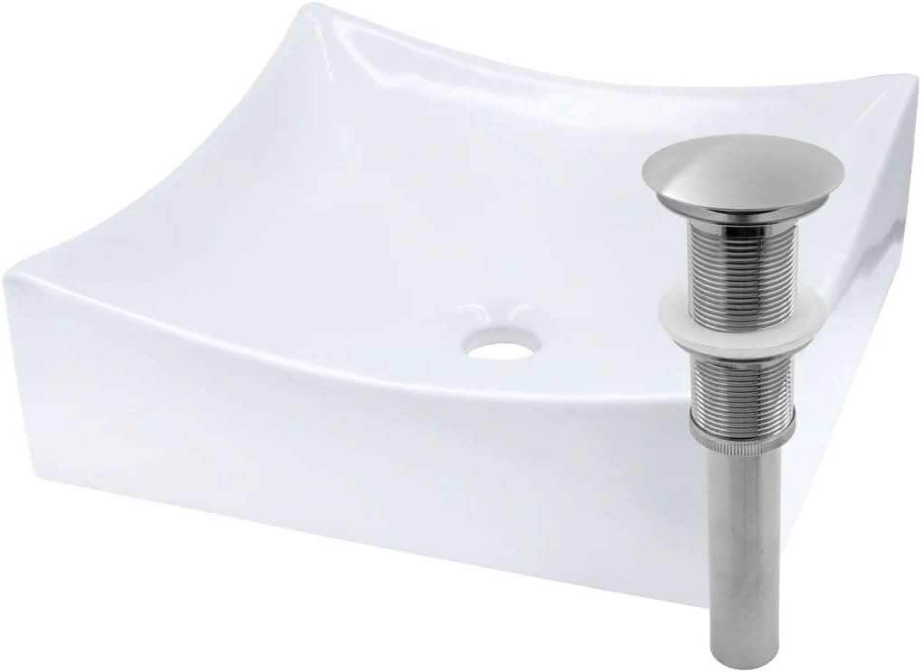 Miseno MVS-NP-218421 15-3/4" Square Porcelain Vessel Bathroom Sink and Umbrella Drain Assembly - Polished White/Brushed Nickel Drain