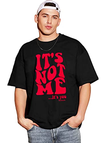 Image of LEOTUDE Women's Oversized Cottonblend Half Sleeve T-Shirts (Black Color)