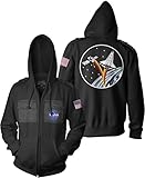 Ripple Junction NASA Men's Full Zip-Up Hooded Sweatshirt Space Shuttle Logo American Flag Patch Fleece Hoodie Small Black