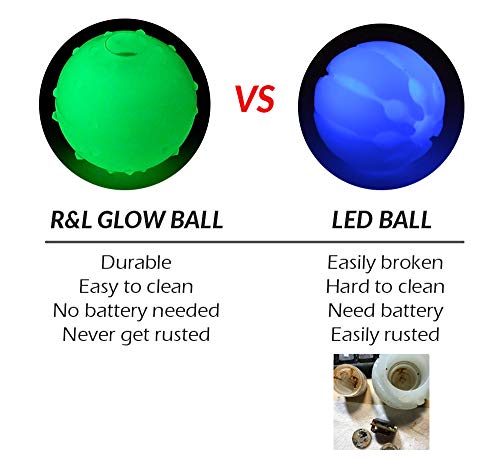 R&L Glow In The Dark Balls For Dog, Light Up Dog Fetch Toy Balls For Large And Small Dogs, Come With A 21 Led Uv Flashlight For The Best Glowing Effect At The Night 2 Pack - 2.5 Inch #TOP4