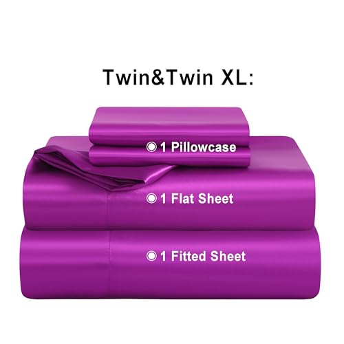 NTBAY Twin XL Satin Sheet Set, 3 Piece, Purple - image 4