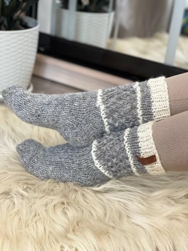 Unique Gray Hand-Knitted Wool Socks from Ukraine | Warm Natural Wool Accessories for Women and Men Stylish Original Gift Perfect for Winter2