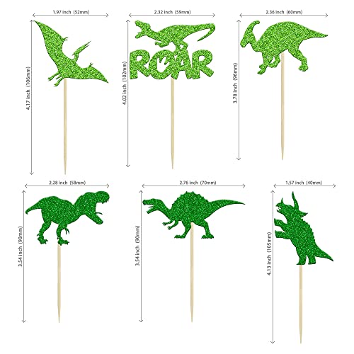 24 Pack Dinosaur Cupcake Toppers Green Glitter Roar Dinosaur Cupcake Toppers For Dinosaur Theme Baby Shower Birthday Party Cake Decorations Supplies #TOP1